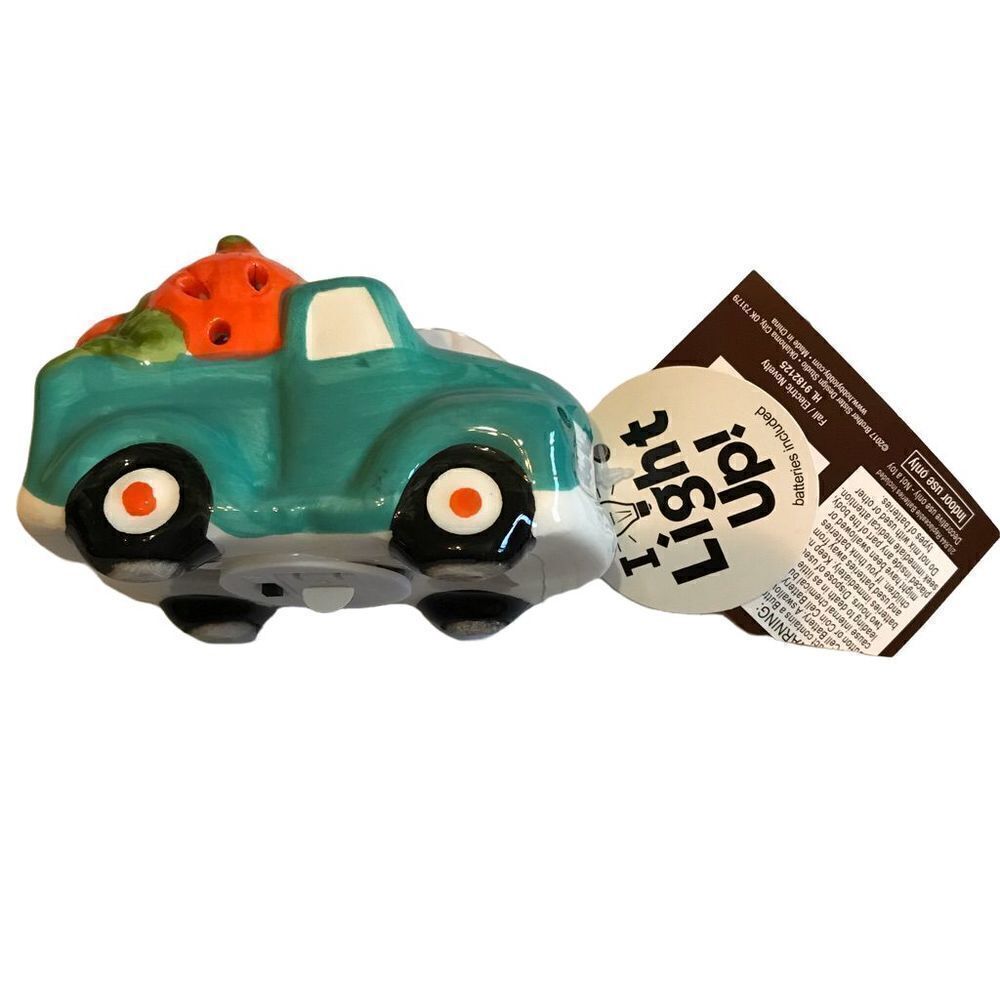 Fall Green light up ceramic mini truck with pumpkin decor tiered tray item